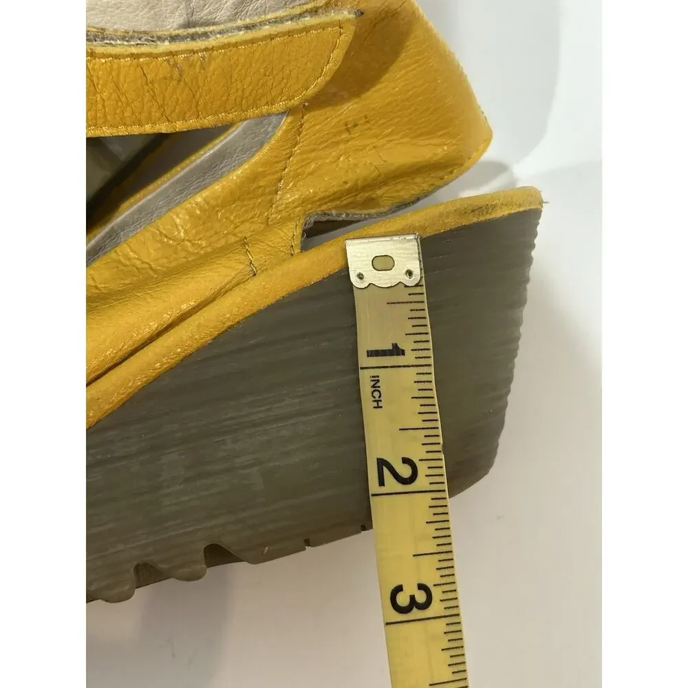 fly London leather sandal Yellow Ankle Strap Platform Size 8